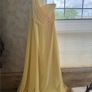 David's Bridal One Shoulder Yellow Dress